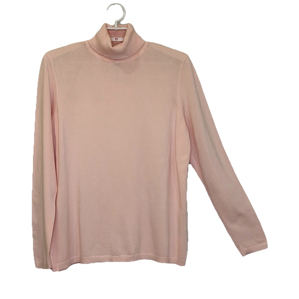 Chico's Sweater Size 2 Large Pink Long Sleeve Turtleneck Lightweight Rayon Blend